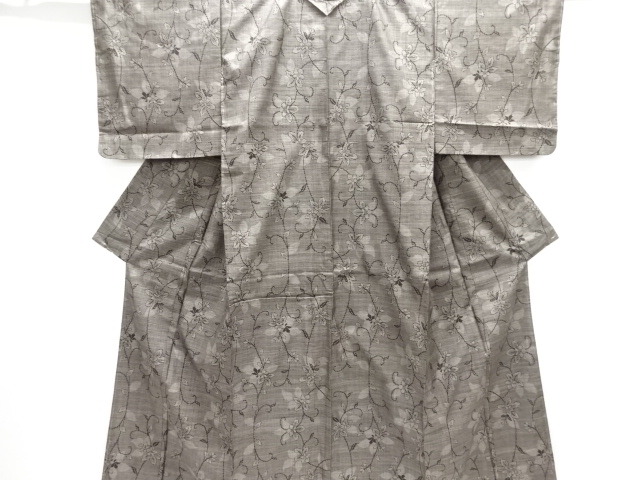 JAPANESE KIMONO / DORO OSHIMA TSUMUGI (5 maruki) / WOVEN ARABESQUE FLOWER